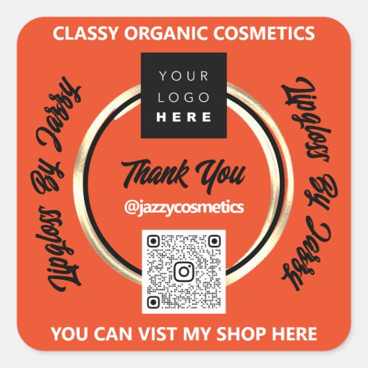 Vielen Dank für QR Code Logo Gold Orange Quadratischer Aufkleber (Vorderseite)
