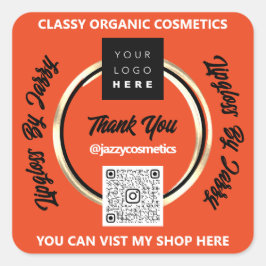 Vielen Dank für QR Code Logo Gold Orange Quadratischer Aufkleber