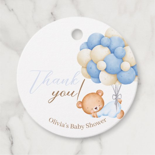 Vielen Dank für Teddy Balloon Baby Boy Dusche Geschenkanhänger (Vorderseite)