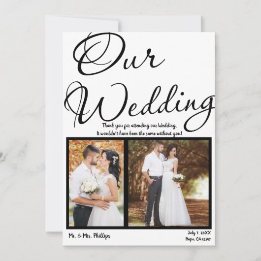 Vielen Dank für unser Hochzeitsszenario Schwarz-we Einladung (Vorderseite)