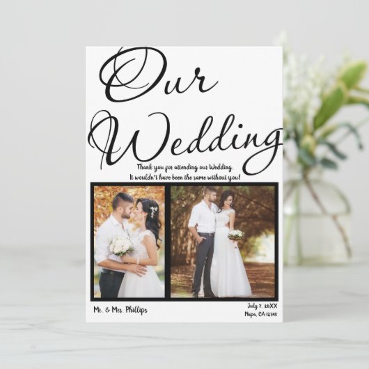 Vielen Dank für unser Hochzeitsszenario Schwarz-we Einladung (Stehend Vorderseite)