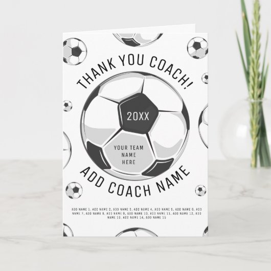 Vielen Dank Fußball Coach Black & White Player Nam Dankeskarte (Vorderseite)
