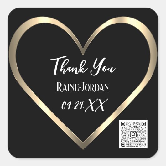 Vielen Dank Gastgeschenk Hochzeit QR CODE BlackGol Quadratischer Aufkleber (Vorderseite)