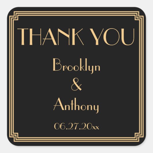 Vielen Dank Gatsby Art Deco Black Wedding Stickers (Vorderseite)