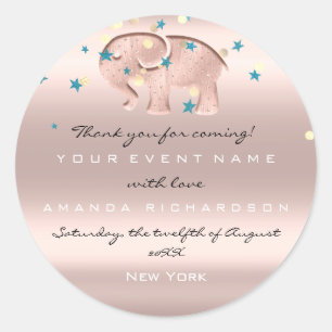 Vielen Dank, Geburtstag Baby Dusche Rose Elephant  Runder Aufkleber