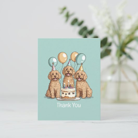Vielen Dank, Geburtstag Goldendoodle Hunde Postkarte (Stehend Vorderseite)