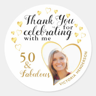 Vielen Dank Geburtstag White Gold 50 und fabelhaft Runder Aufkleber
