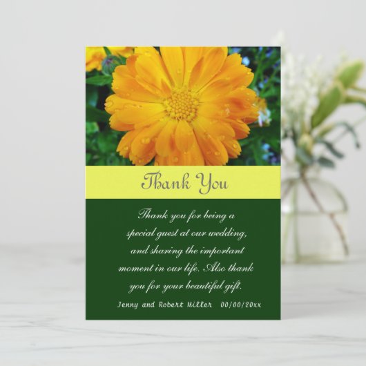Vielen Dank, gelbe dunkle Blume Dankeskarte (Stehend Vorderseite)