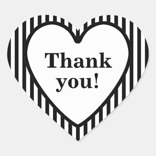 Vielen Dank - Geometrisches Schwarz/Weiß Streifen Herz-Aufkleber (Vorderseite)