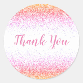 Vielen Dank Glam Pink Glitzer Elegant Girly Script Runder Aufkleber