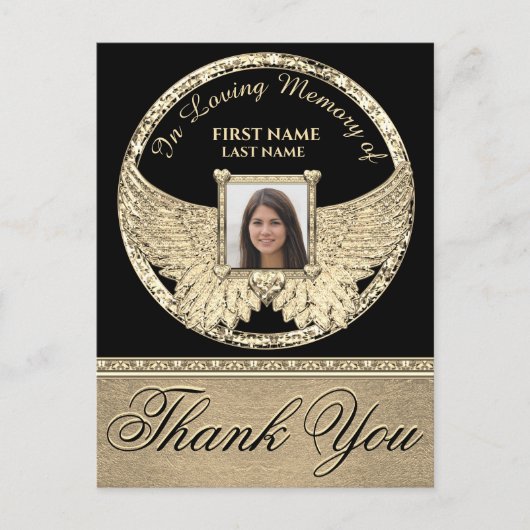 Vielen Dank Gold Angel Wings Postkarte (Vorderseite)