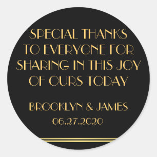 Vielen Dank Gold Black Great Gatsby Wedding Sticke Runder Aufkleber