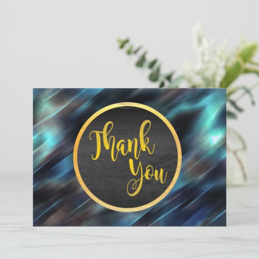 Vielen Dank Gold Blue Glitzer Wedglühen Dankeskarte (Stehend Vorderseite)