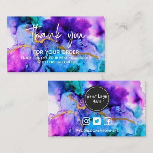 Vielen Dank Gold Blue Lila Loyalty Card 2 Visitenkarte (Vorne/Hinten)