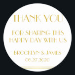 Vielen Dank Gold Great Gatsby Wedding Stickers<br><div class="desc">Vielen Dank Gold und Weiß Great Gatsby Hochzeitsaufkleber mit anpassbarem Text</div>