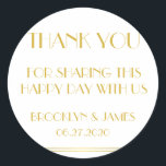 Vielen Dank Gold Great Gatsby Wedding Stickers<br><div class="desc">Vielen Dank Gold und Weiß Great Gatsby Hochzeitsaufkleber mit anpassbarem Text</div>