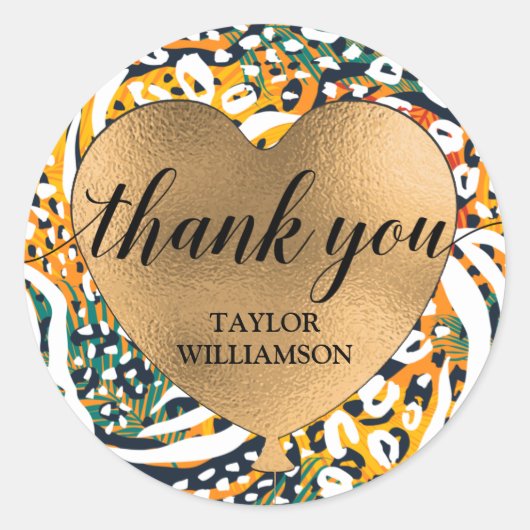Vielen Dank Gold Heart Balloon Animal Print Runder Aufkleber (Vorderseite)