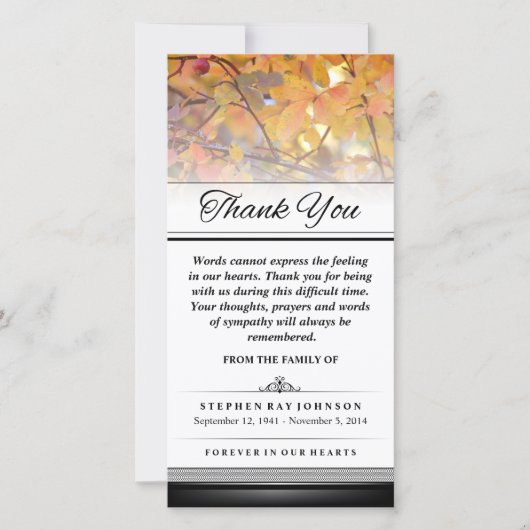 Vielen Dank Gold Herbst Blätter Worte können nicht Dankeskarte (Vorderseite)