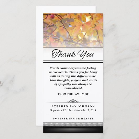 Vielen Dank Gold Herbst Blätter Worte können nicht Dankeskarte (Vorne/Hinten)