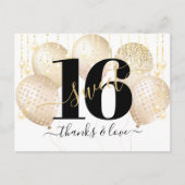 Vielen Dank Gold Luxury Sweet 16 Birthday Balloons Postkarte (Vorderseite)