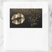 Vielen Dank - Gold Metal Lippen mit Gold Confetti Rechteckiger Aufkleber (Tasche)