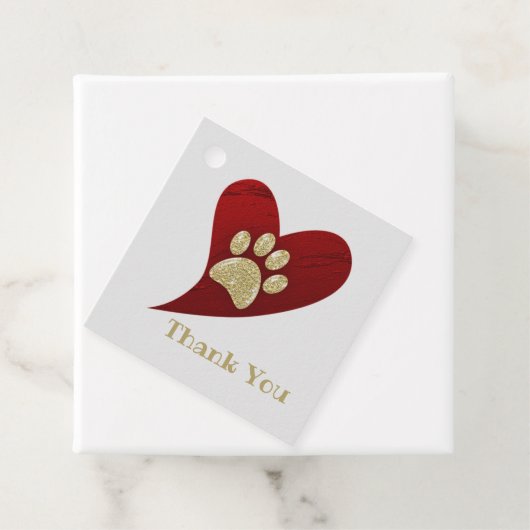 Vielen Dank Gold Paw Print Red Heart Wertschätzung Geschenkanhänger (Beispiel)