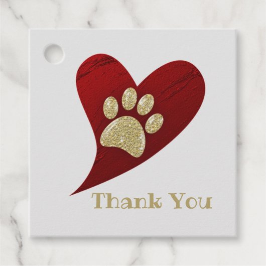 Vielen Dank Gold Paw Print Red Heart Wertschätzung Geschenkanhänger (Vorderseite)