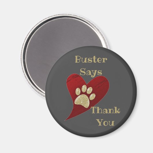 Vielen Dank Gold Paw Print Red Heart Wertschätzung Magnet (Vorderseite/Rückseite)