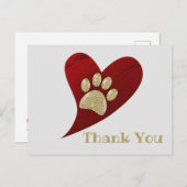 Vielen Dank Gold Paw Print Red Heart Wertschätzung Postkarte (Vorne/Hinten)
