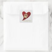 Vielen Dank Gold Paw Print Red Heart Wertschätzung Quadratischer Aufkleber (Tasche)