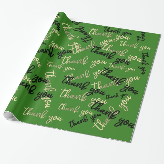 Vielen Dank Gold Script Black Green Caligraphy Geschenkpapier (Ungerollt)