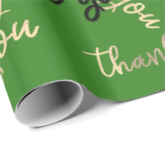 Vielen Dank Gold Script Black Green Caligraphy Geschenkpapier (Rolleneckpunkt)