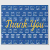 Vielen Dank Gold Script Blue Ihr Logo hier Muster Geschenkpapier (Flach)