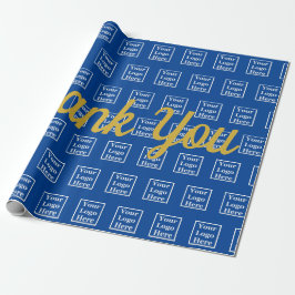 Vielen Dank Gold Script Blue Ihr Logo hier Muster Geschenkpapier