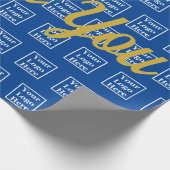Vielen Dank Gold Script Blue Ihr Logo hier Muster Geschenkpapier (Ecke)