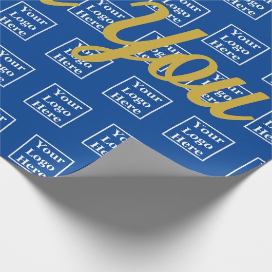 Vielen Dank Gold Script Blue Ihr Logo hier Muster Geschenkpapier (Ecke)