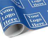 Vielen Dank Gold Script Blue Ihr Logo hier Muster Geschenkpapier (Rolleneckpunkt)