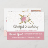 Vielen Dank Gold Sewing Scissors Shabby Chic 4-Fot Postkarte (Vorne/Hinten)