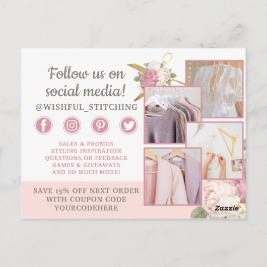 Vielen Dank Gold Sewing Scissors Shabby Chic 4-Fot Postkarte (Rückseite)