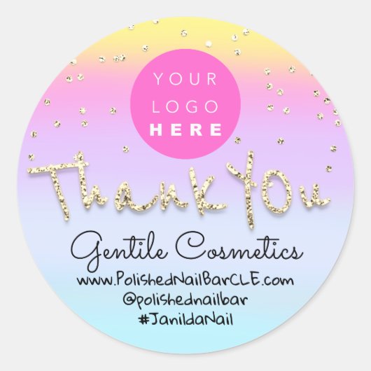 Vielen Dank Gold Sweet 16. Logo Name Ombre Blue Runder Aufkleber (Vorderseite)