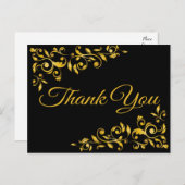 Vielen Dank, Gold und Black Floral Swirl Postkarte (Vorne/Hinten)