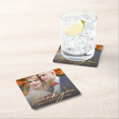 Vielen Dank, Golden handwriting Hochzeitstag Foto Rechteckiger Pappuntersetzer (Vor Ort)