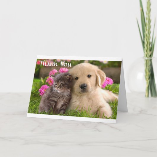 Vielen Dank, Golden Retriever Puppy & Kitten Card Dankeskarte (Vorderseite)