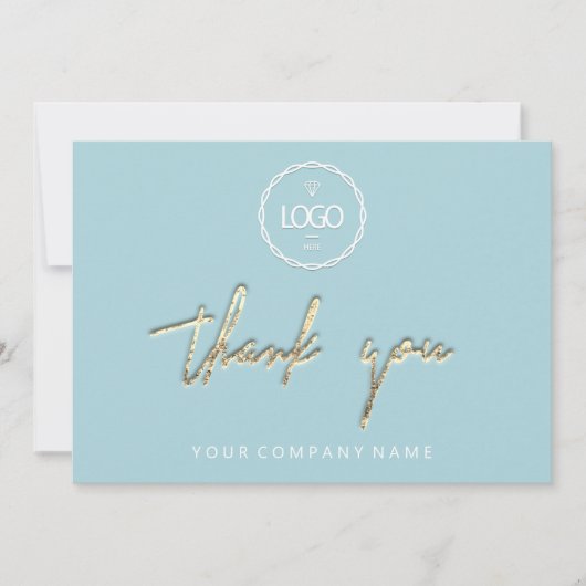 Vielen Dank, Golden Script Business Logo Aqua Einladung (Vorderseite)