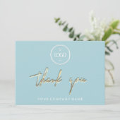 Vielen Dank, Golden Script Business Logo Aqua Einladung (Stehend Vorderseite)