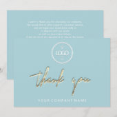 Vielen Dank, Golden Script Business Logo Aqua Einladung (Vorne/Hinten)