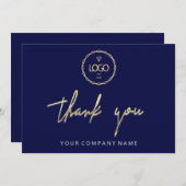 Vielen Dank Golden Script Business Logo Blue Navy Einladung (Vorne/Hinten)