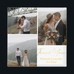 Vielen Dank, goldene Handschrift Hochzeit 3 Fotos Magnet<br><div class="desc">elegante goldene Kalligrafie Hochzeit drei Fotos Collage Danke Magnet.</div>