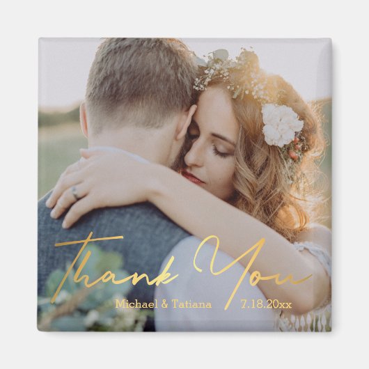 Vielen Dank, goldenes kalligraphisches Hochzeitssz Magnet (Vorne)