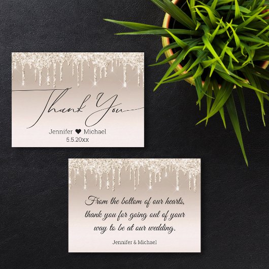 Vielen Dank, Goldluxus tropfende Glitzer Hochzeit Mitteilungskarte